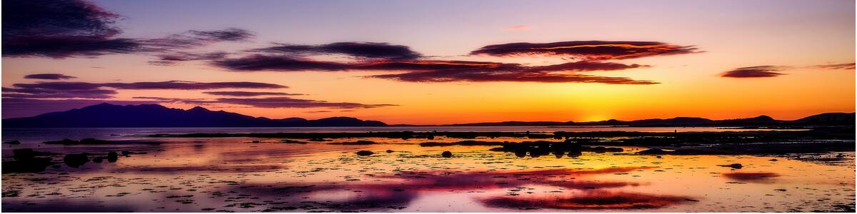 Arran from Saltcoats beach at sunset