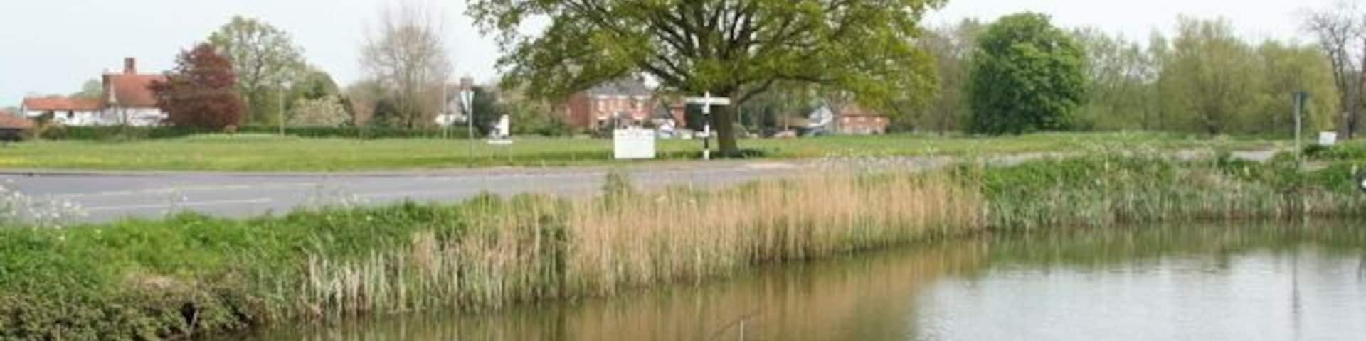 Village Pond and Green From outside The Gamekeeper looking SE over pond and green towards the Ox and Plough