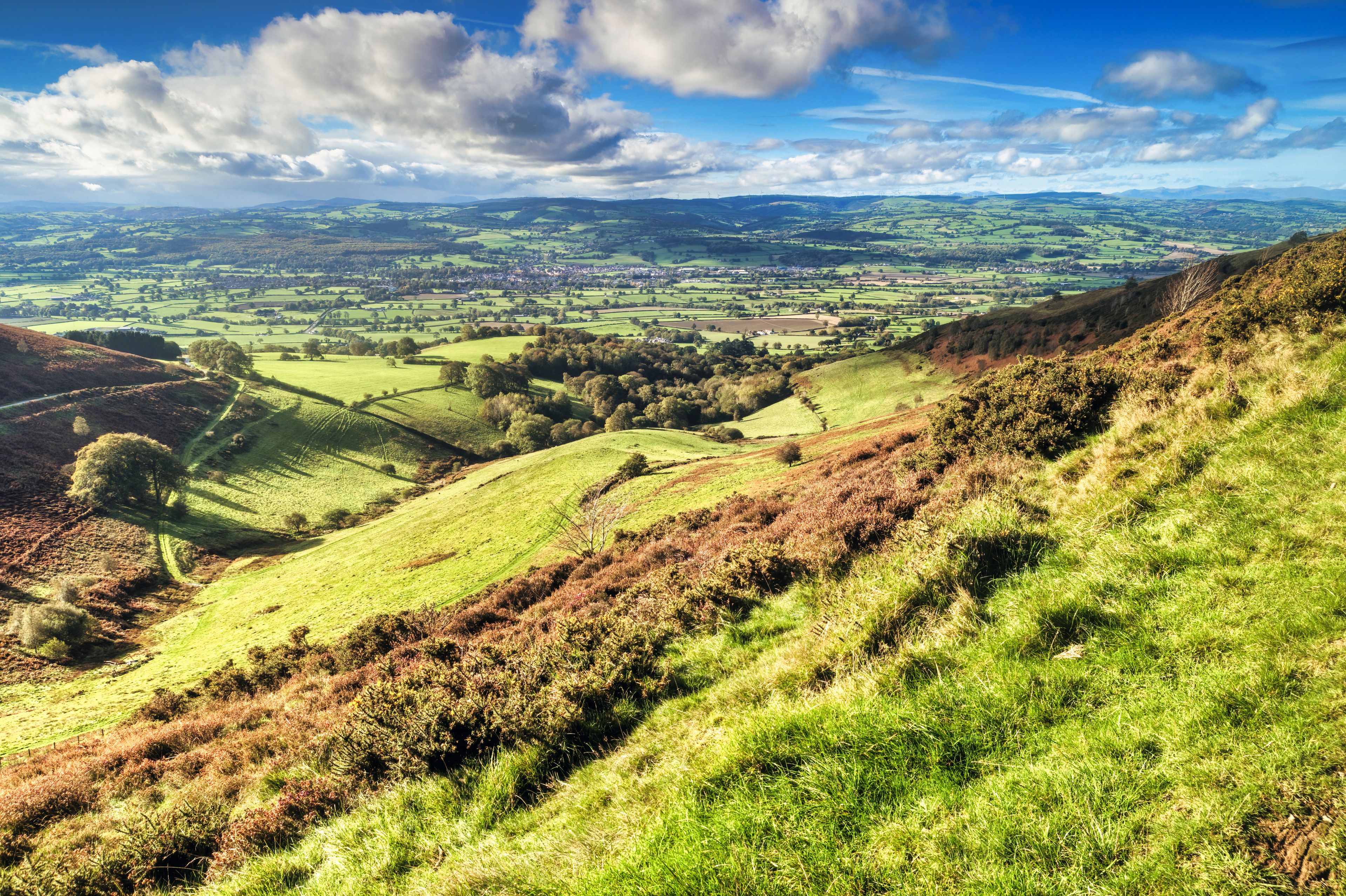 Landscape with Hills and Blue Sky (Moel Famau Country Walk in North wales, UK.)