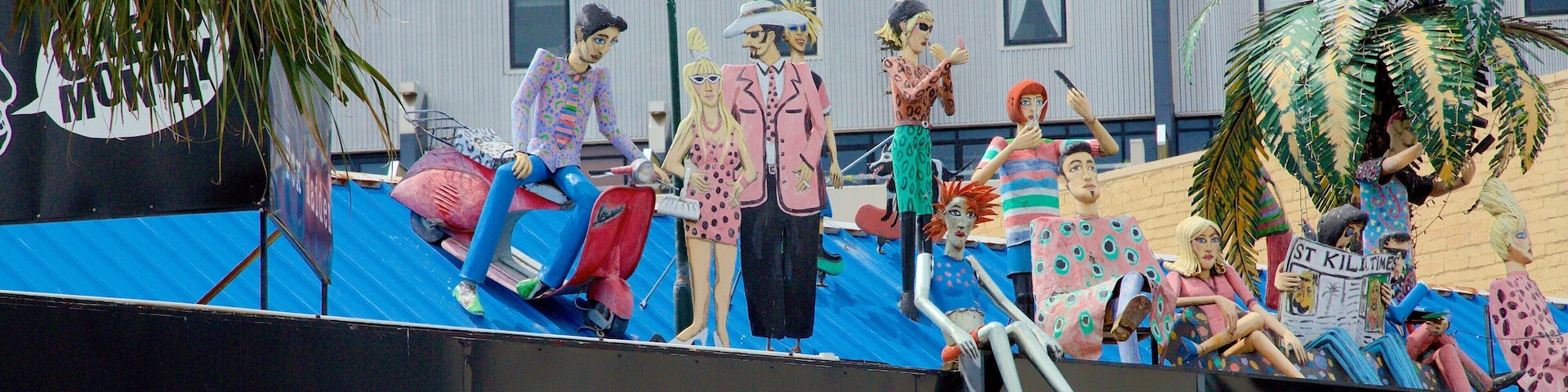 Acland Street showing outdoor art and signage