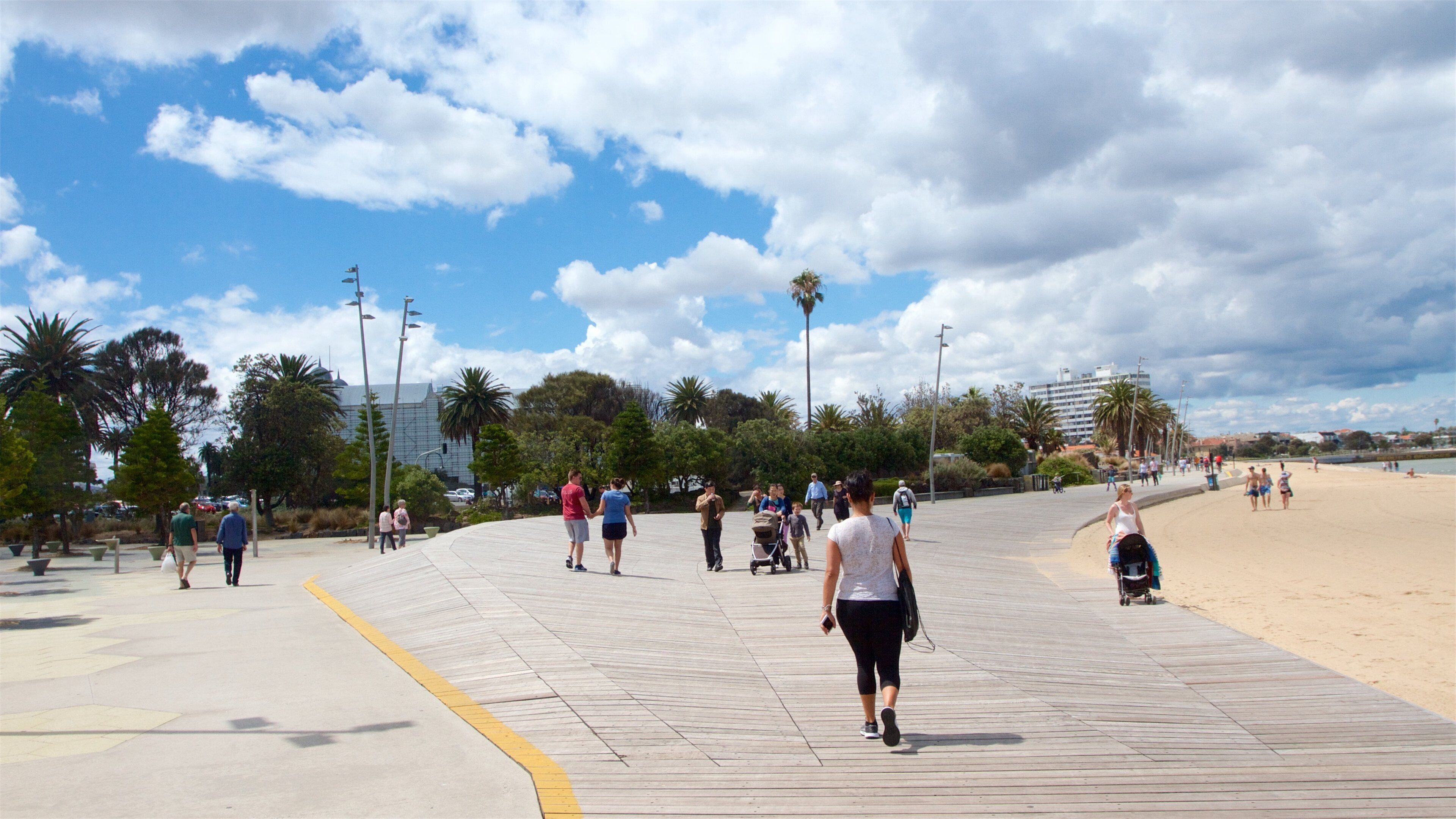 Port Phillip showing a sandy beach, general coastal views and street scenes