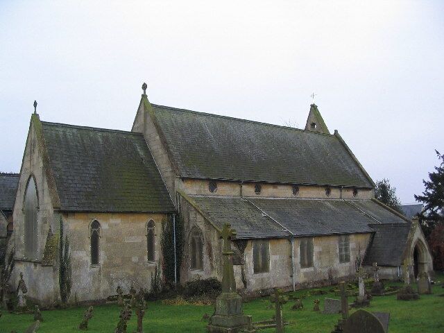 Church of Our Lady of Mount Carmel, Corby Glen, Lincolnshire, seen from the northeast. In 1855–56 the church was moved, stone by stone, from the nearby Irnham Estate.