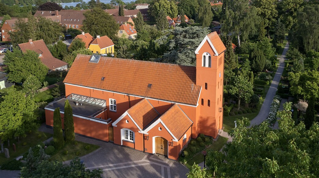 Aerial view of Roedovre church located on Zealand in Denmark
