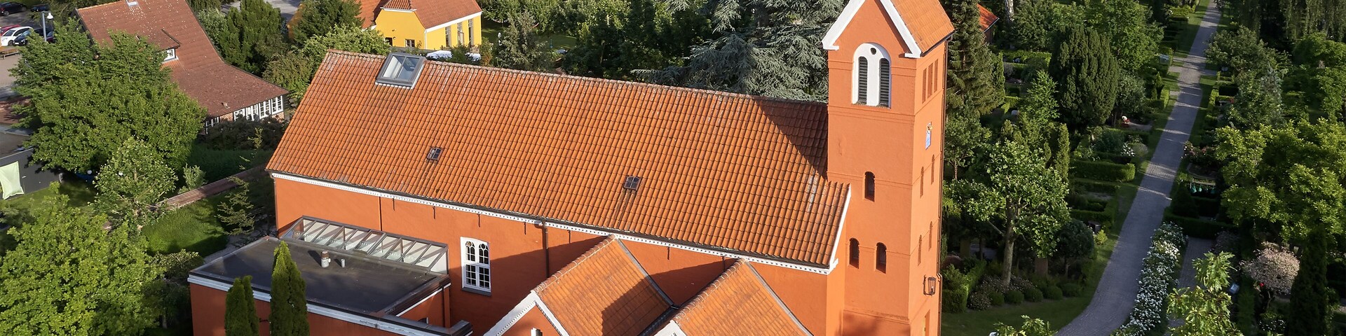 Aerial view of Roedovre church located on Zealand in Denmark