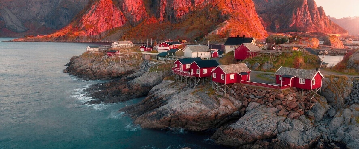 a classic spot of lofoten island a little fisherman in hamnoy in sunrise
