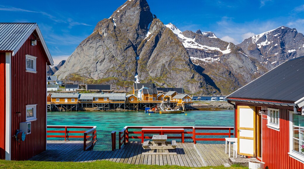 Hamnoy Village on Lofoten Islands, Norway. The Typical Norwegian fishing village on Reinefjord, With Rorbu Houses.
