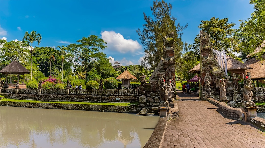 A view across the moat and entrance to the temple of Pura Taman Ayun in the Mengwi district, Bali, Asia