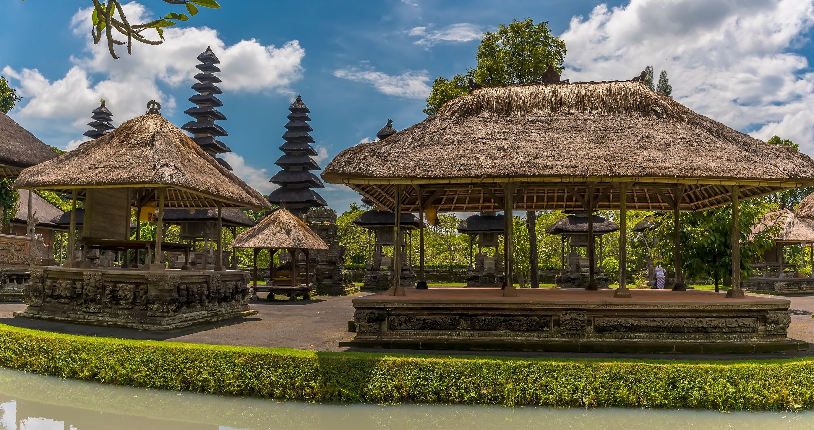 A view of pavilions in the main sanctum of the temple of Pura Taman Ayun in the Mengwi district, Bali, Asia