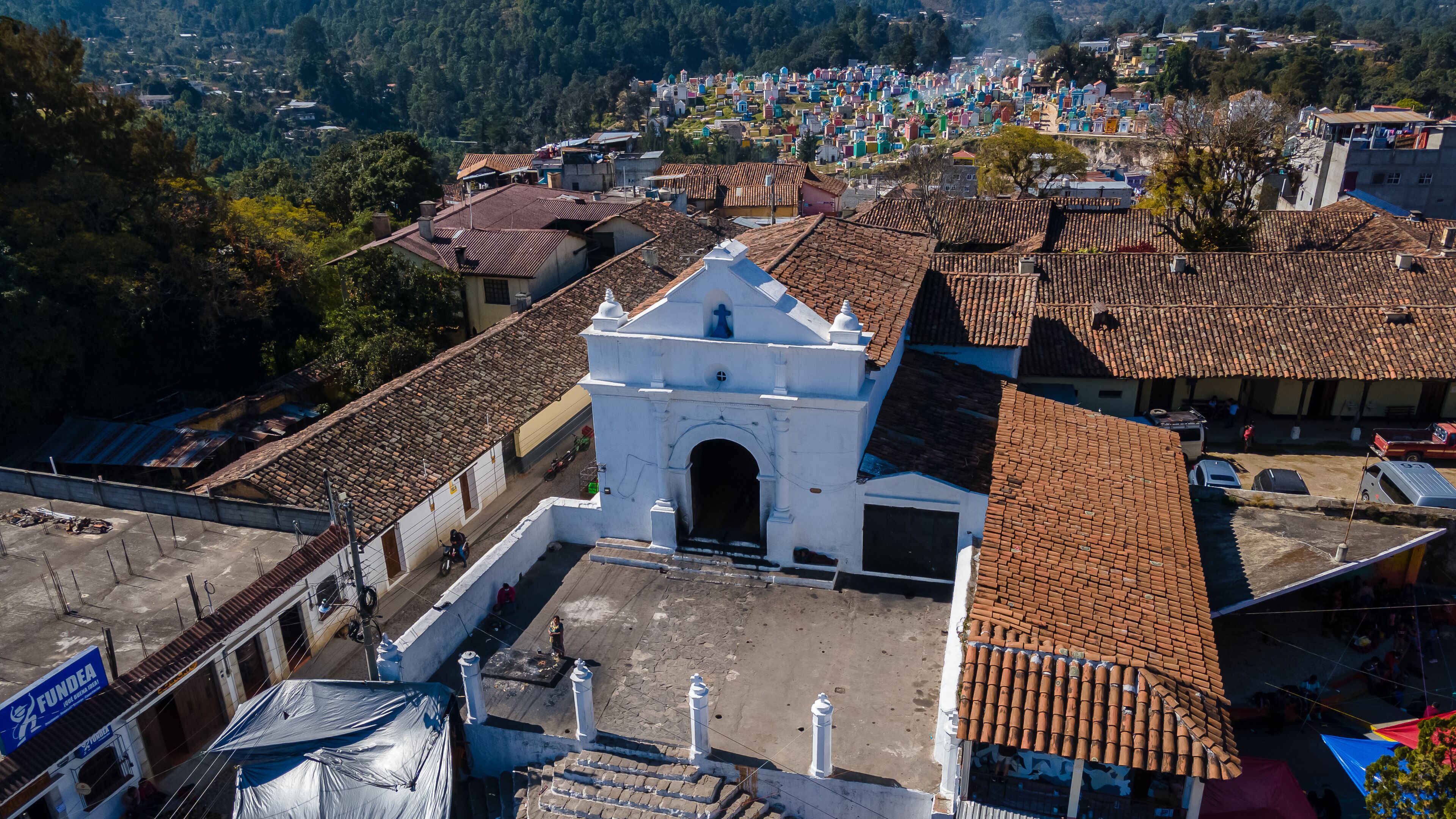 Beautiful aerial view of the amazing Chichicastenango, Church, in Guatemala