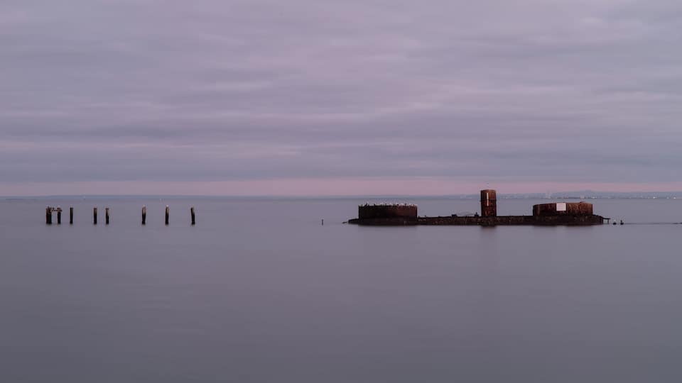 HMVS Cerberus (Her Majesty's Victorian Ship) is a breastwork monitor that served in the Victoria Naval Forces, the Commonwealth Naval Forces (CNF), and the Royal Australian Navy (RAN) between 1871 and 1924.
After it was decommissioned she was put here to act as a breakwater for Half Moon Bay.