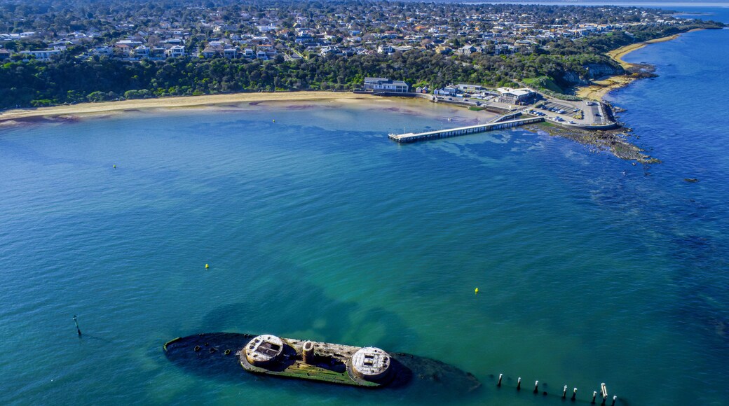 Historic shipwreck off the Black Rock wharf - aerial view