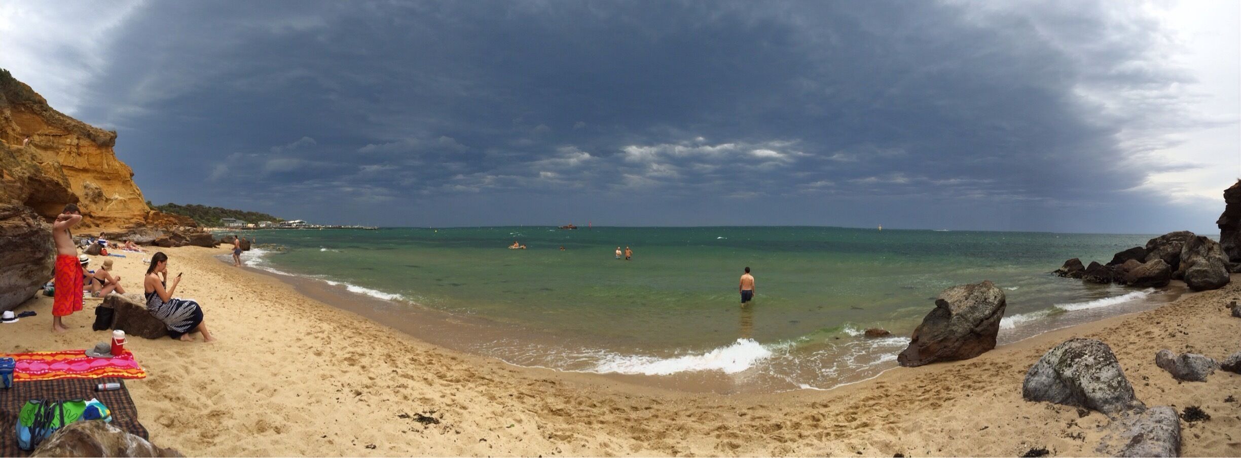 Half Moon Bay at Blackrock near Melbourne, Australia.  
Iphone panorama of my favourite bayside beach on Port Phillip Bay in #Melbourne.  
Taken yesterday before the 'cool change' swept across Melbourne!