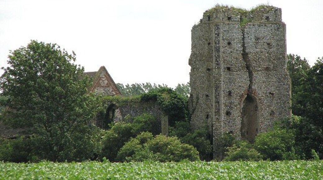 All Saints Church. The tower of All Saints church was struck by lightning in 1762 and has since fallen to ruin, with a large crack splitting the west tower wall almost in half. Falling masonry soon also destroyed the nave but the chancel > 831329 was made safe; restored in the late 1800s it is still occasionally being used for worship. See also > http://www.norfolkchurches.co.uk/billockby/billockby.htm