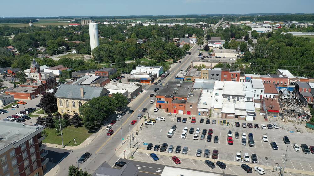 Aerial view of Aylmer, Ontario, Canada in summer