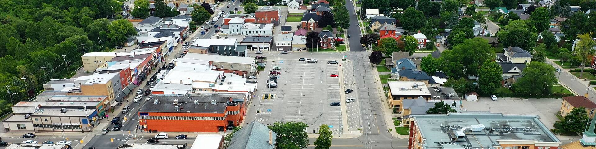 Aerial of Aylmer, Ontario, Canada on a fine day