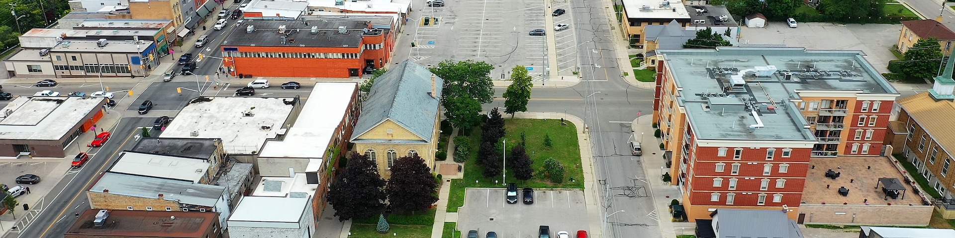 Aerial of Aylmer, Ontario, Canada on a fine day