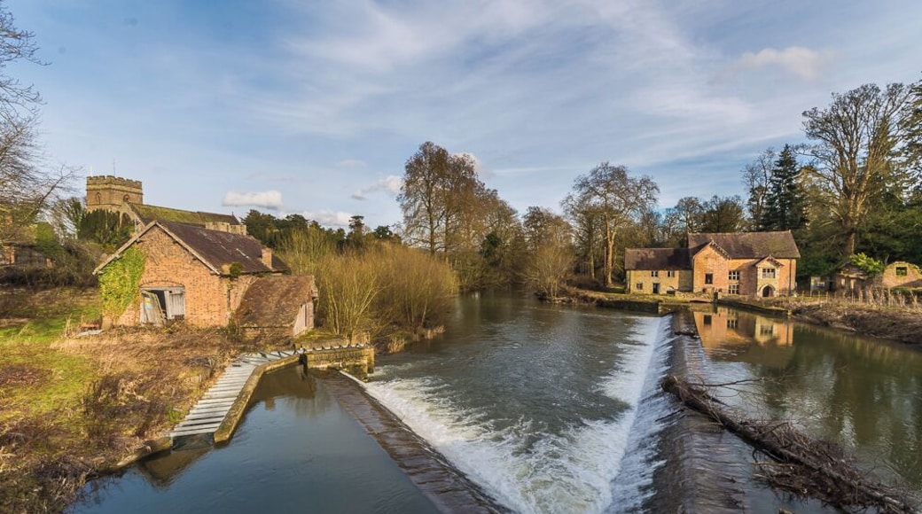 Photograph of a weir in the River Teme, Bromfield, Shropshire, England