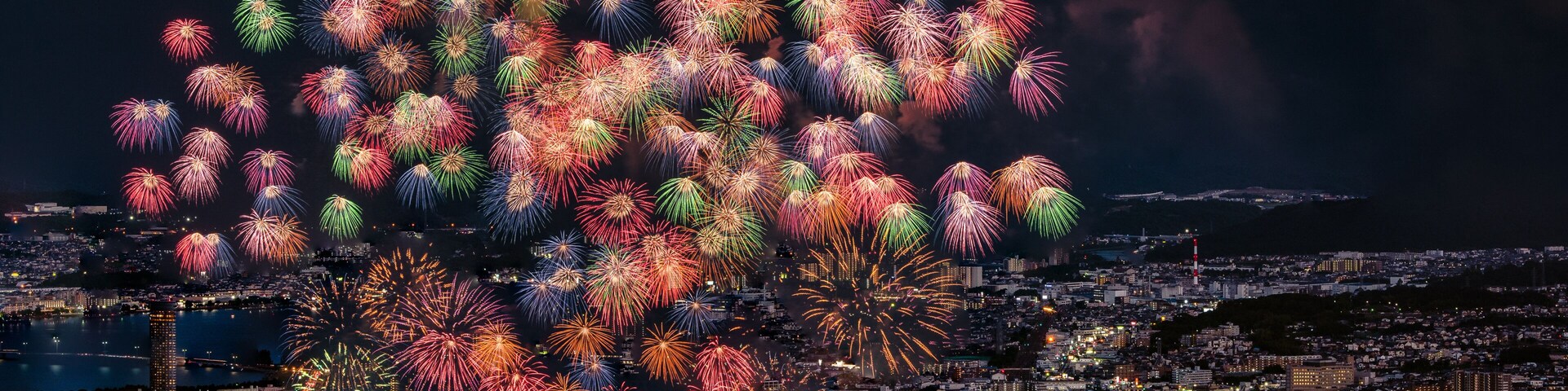 Summer Firework Festival in Biwa lake (Biwako), Otsu city, Shiga prefecture, Japan. The biggest firework exhibition in Kansai area.