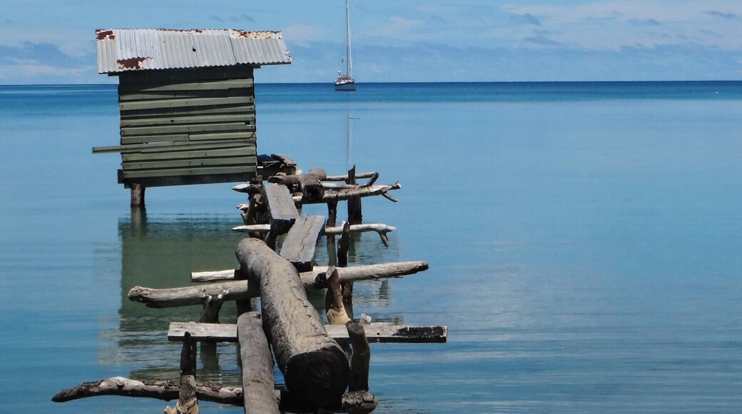 It's lucky they don't have alcohol on Luf Island. After a few drinks it could be a real challenge to reach the toilet.
That's our boat, TENAYA, anchored off the village.