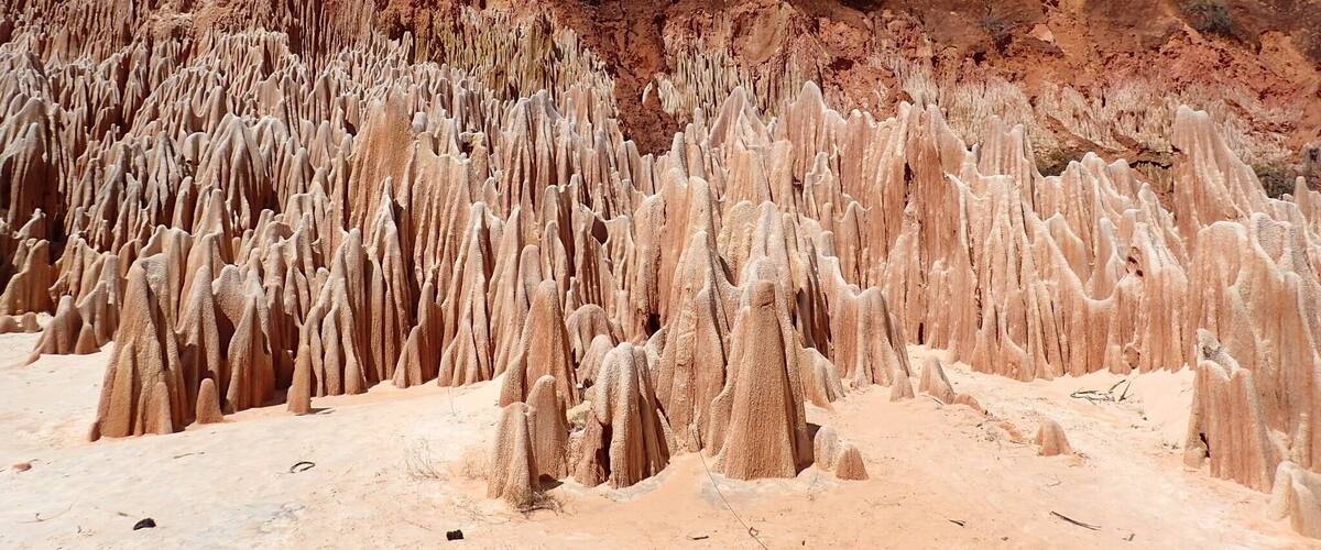 Amazing calcite formations left behind after the red mud has been washed away. You need a good 4x4 and driver to reach it as it takes a serious bit of off-roading to get there. You can also only see them in the dry season as the bottom of the valley is a river at any other time. There is a small place selling food where you park and a toilet!