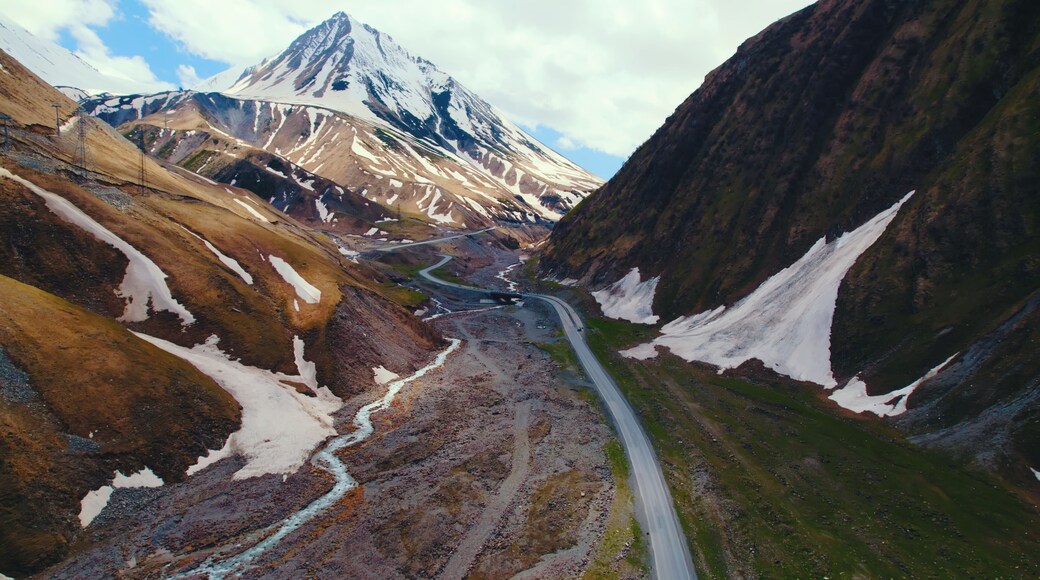aerial view of Dariali gorge, Kazbegi district, Mtskheta-Mtianeti region, Georgia. High quality photo