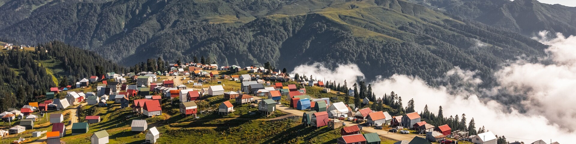 Aerial view of Gomismta village in the Ozurgeti Municipality of Guria in western Georgia