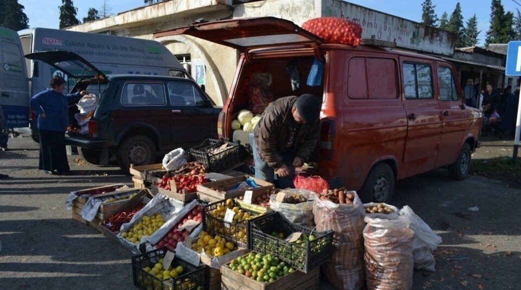 In Georgia, markets pop up in minutes over the weekend in town centers. This man managed to fit all of this fruit and more in his van to sell at the Saturday market in Chokhatauri. #market