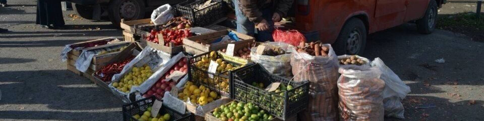 In Georgia, markets pop up in minutes over the weekend in town centers. This man managed to fit all of this fruit and more in his van to sell at the Saturday market in Chokhatauri. #market