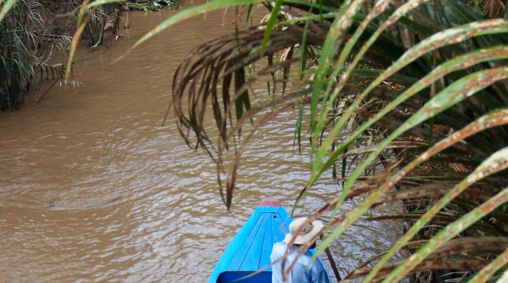 Caption---- Boating on a River running off The Mekong Delta