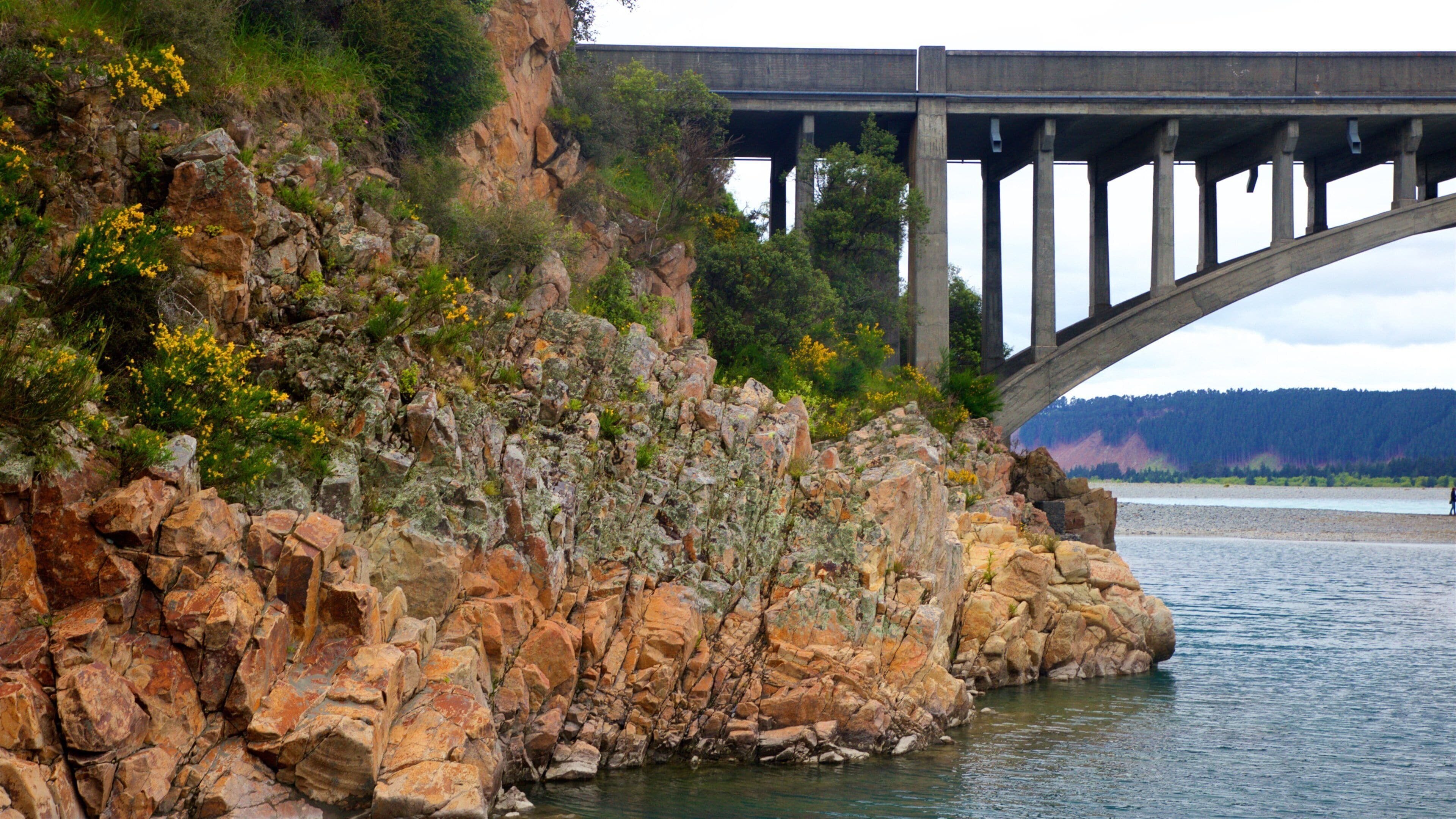 Gorges de Rakaia mettant en vedette rivi ère ou ruisseau et pont