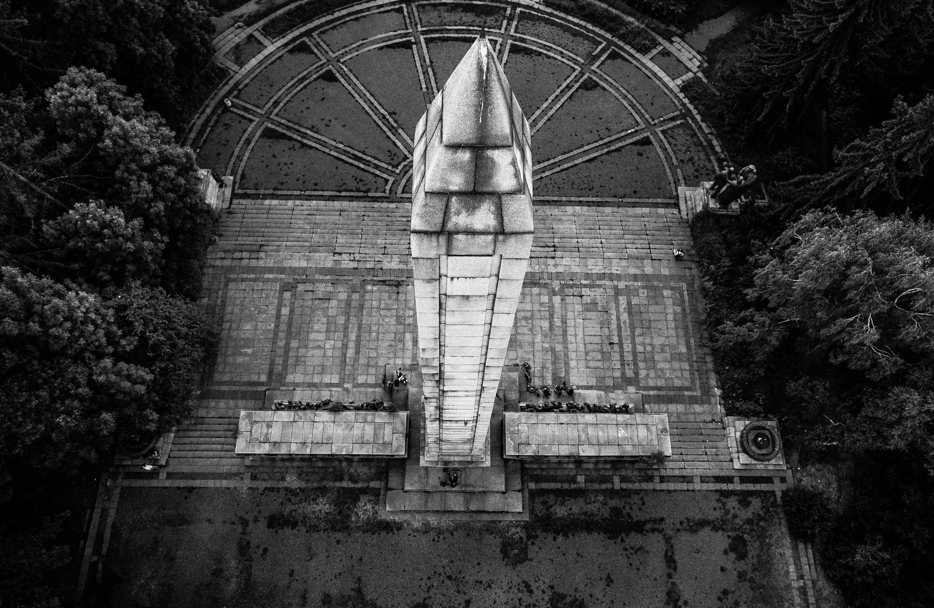 An aerial view of a communist monument in park Borisova Gradina in Sofia, Bulgaria