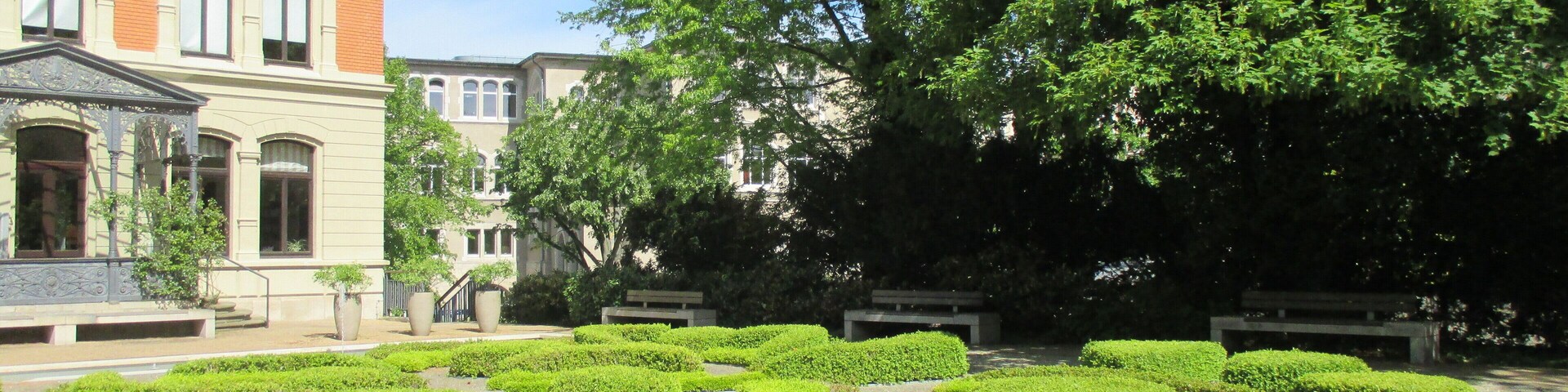 view over the special garden and the water reserve to the building