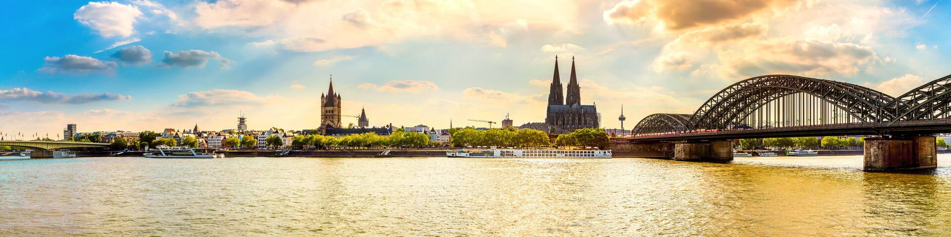 Panorama of Cologne with Cologne Cathedral and the Rhine on a beautiful summer day