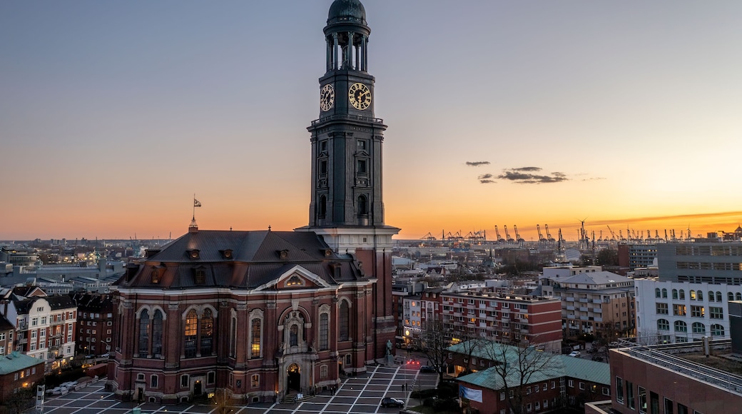 Hamburg, Germany, Panorama over Hamburg's city. With the main church St. Michaelis