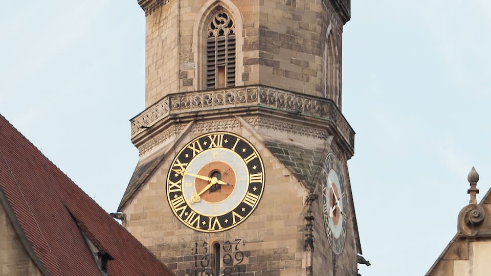 Bell tower of the Protestant Stiftskirche (literally in English: Collegiate Church) in Stuttgart.