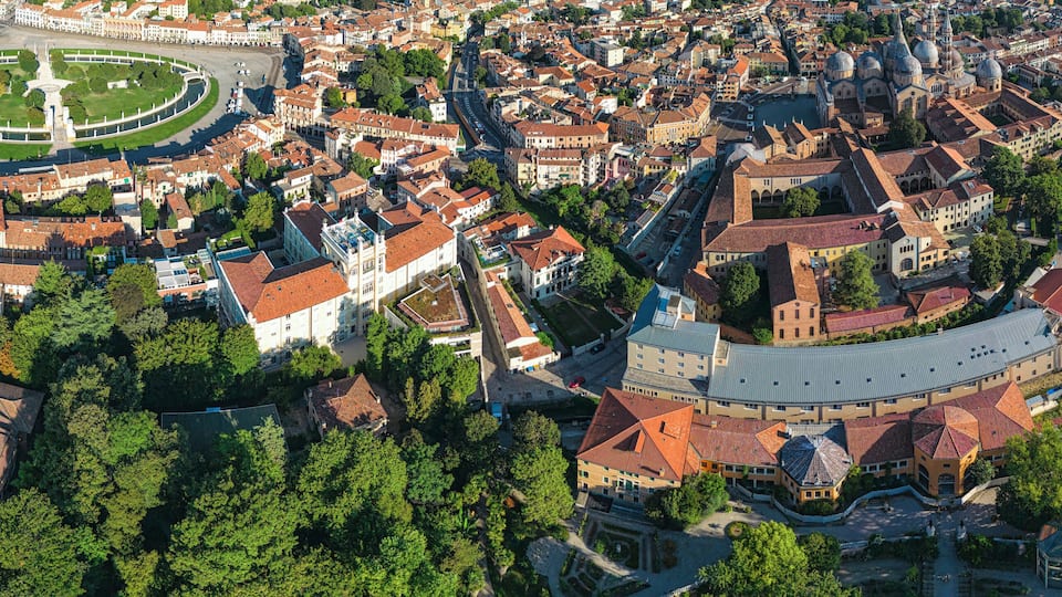 Aerial shot Prato della Valle. Padua, Veneto, Italy.