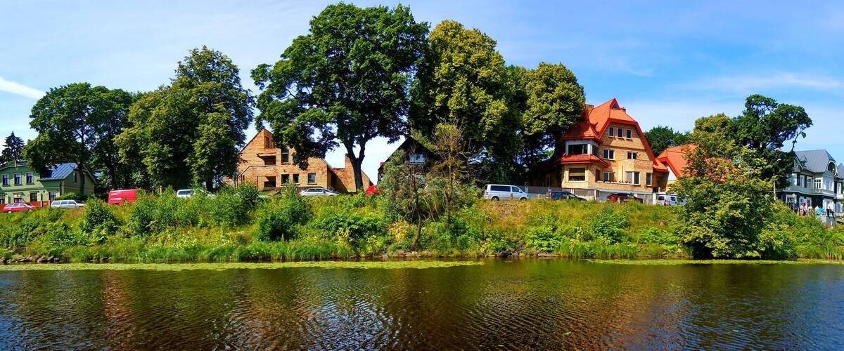 Panoramic view of island Ķīpsala and river Daugava (Riga, Latvia)