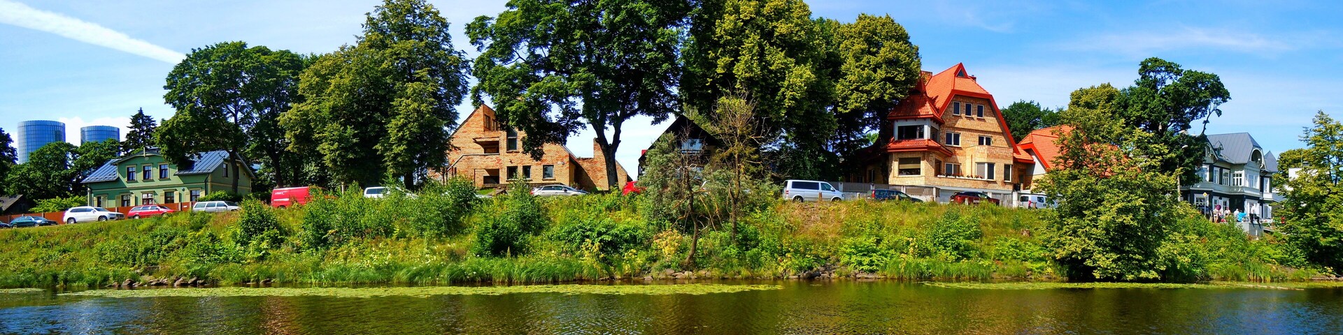 Panoramic view of island Ķīpsala and river Daugava (Riga, Latvia)