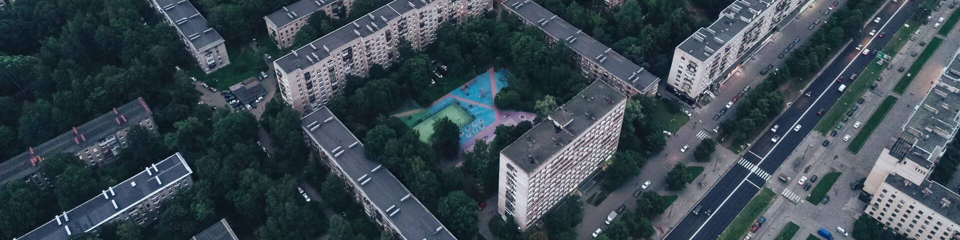Aerial Townscape of Saint Petersburg City. Kalininsky District