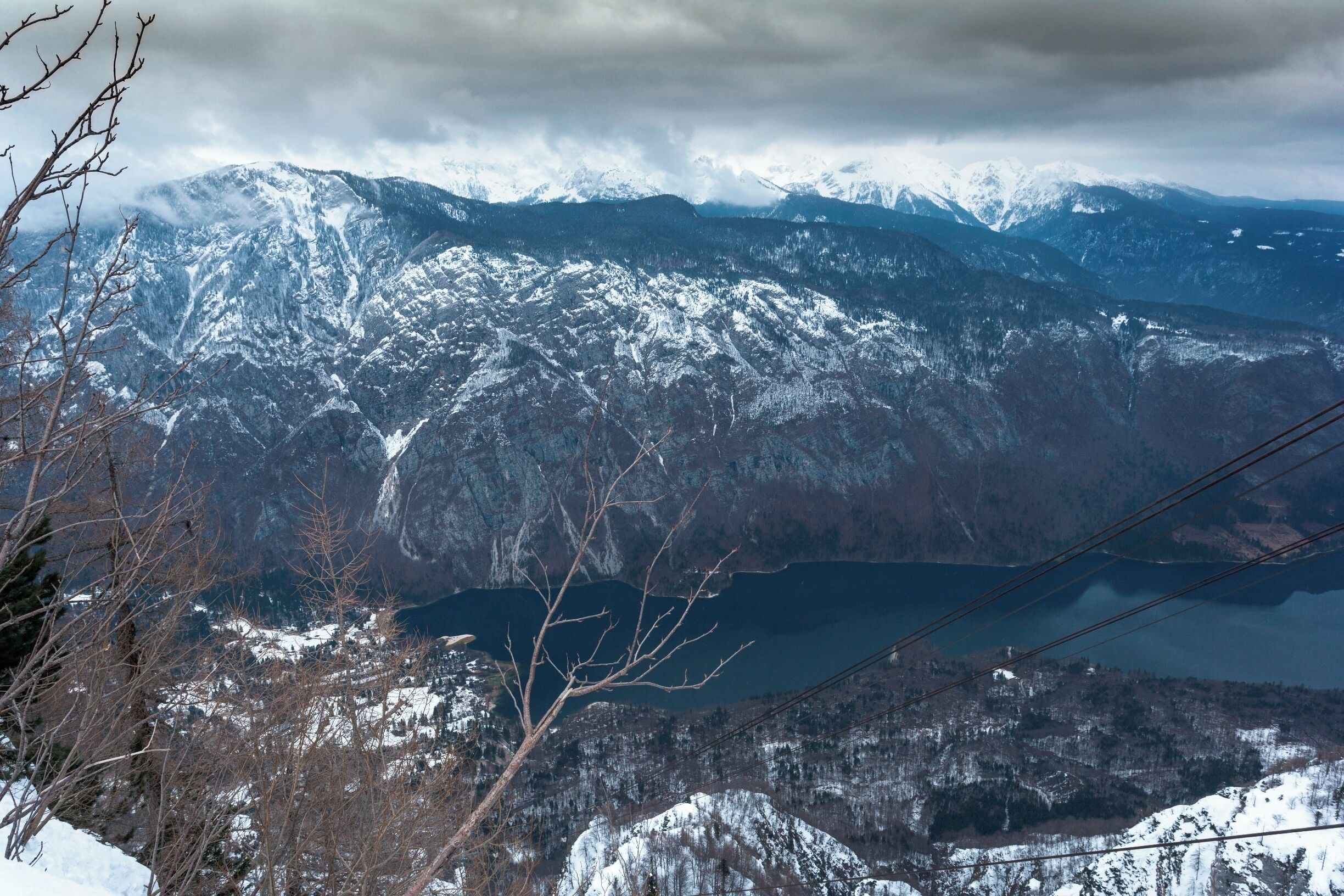 View from Vogel ski resort over Lake Bohinj in Slovenia.Not even a dull day like this one could not spoil this view.