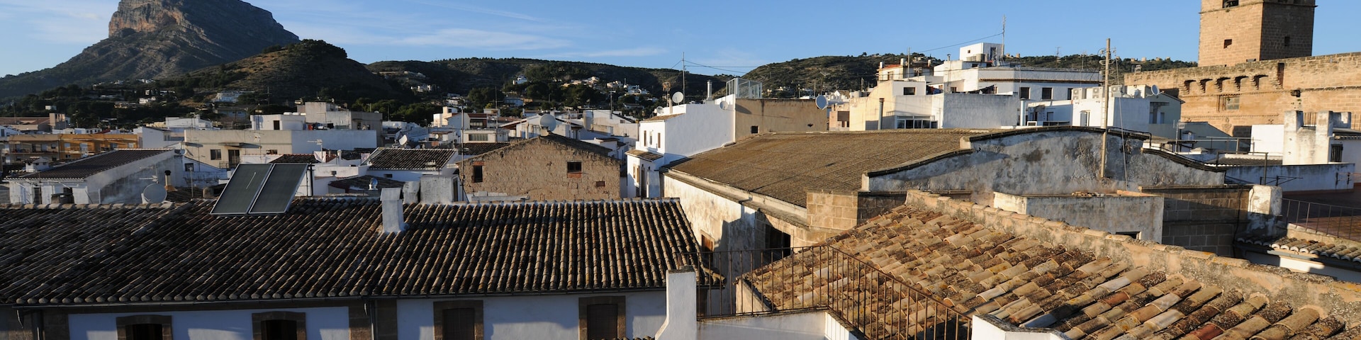 Javea, with San Bartolome Church and Montgo Mountain, Costa Blanca, Spain