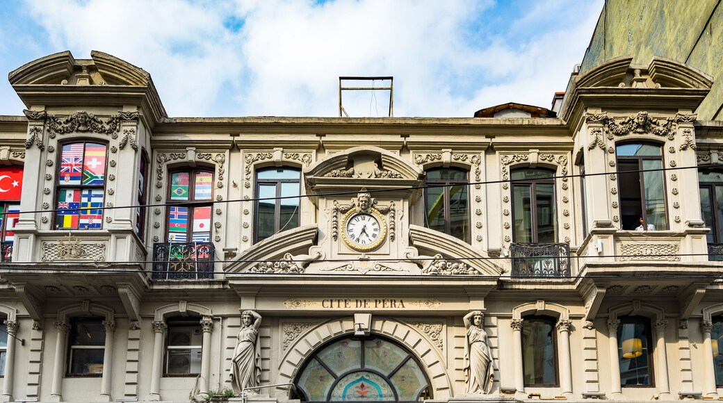 Facade of Cicek Pasaji (Cite de Pera), a famous historic passage on Istiklal Avenue built in 19th century, Istanbul, Turkey