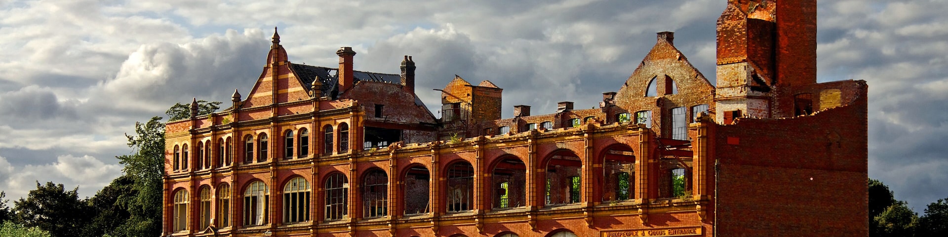 This Victorian building was the Headquarters for the Eccles Rubber and Cycle Company, and it housed rubber manufactory. By 1918 it was occupied by the Co-Operative Society, which used the premises to make underwear. In 1931 the factory was making pianos, and by 1941 bedsteads. On 11th January 2007 most of the building was destroyed by fire. A week later, on 18th January 2007, the façade of the building collapsed on itself due to high winds. There are plans for its restoration.