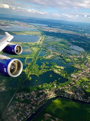 Gorgeous view just after taking off from London Heathrow bound for Washington Dulles.