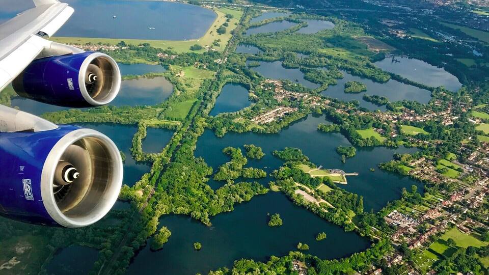 Gorgeous view just after taking off from London Heathrow bound for Washington Dulles.