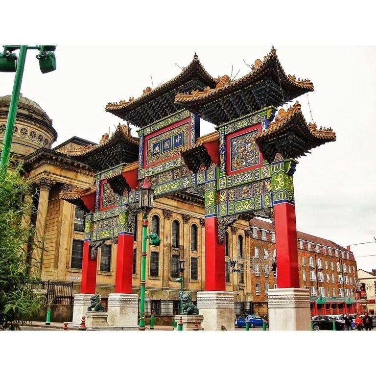 The arch is located at the gateway to China town in Liverpool. It is the largest multi-span arch of its kind outside of China. Liverpool has the oldest Chinese community in Europe.