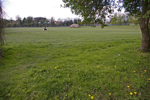 Recreation Ground, Brunswick Park Road, London N11 Looking across the Recreation Ground from Brunswick Park Road. The boundary of the garden to the house on the corner of Falkland Road can be seen on the left.