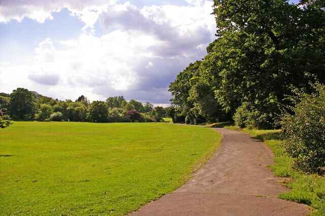 Path across Arnos Park, London N14 Path leading across Arnos Park towards the entrance in Waterfall Road.