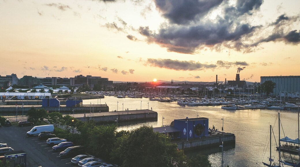 View from the Naval residence on the Waterfront. The waterfront offers a beautiful boardwalk where you will see many people ride or run, and sometimes taking in the local farmers market held on weekends as well as a cute little ice cream shop.