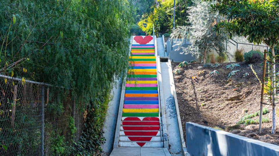 View of the Rainbow Staircase in Silver Lake, Los Angeles, California, USA